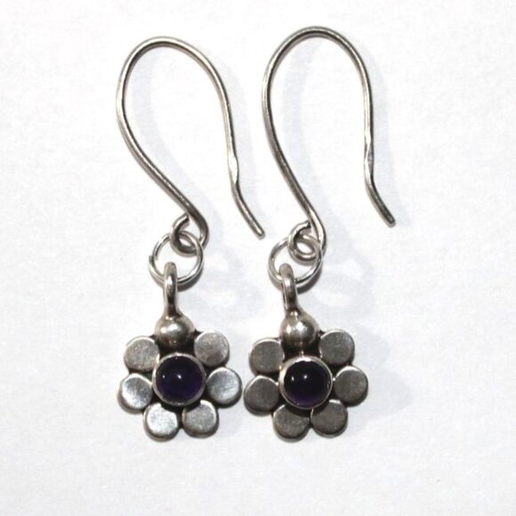Sterling Silver Amethyst Daisy Earrings - Picture 1 of 4